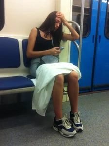 Tall Skinny Girl in Sneakers Subway Train Creepshot