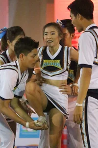 Bunch of athletic Thai cheerleaders at a competition