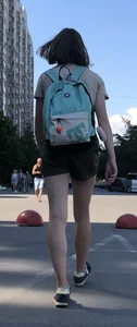 Cute Dorky Girl in Shorts with Thin Muscular Legs Street Candid Photos
