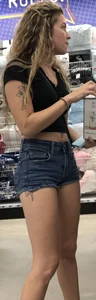 Tight petite Blonde in jean shorts