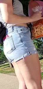 Thick white chick in Jean shorts and black