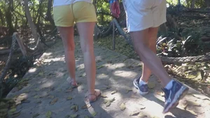 Milf in yellow shorts with vpl and a wedgie