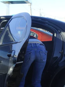 Some candid girls cleaning their cars in jeans and some showing ass crack