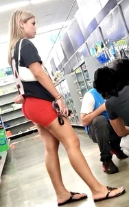 Thick blonde beautiful shape in red Shorts / Not OC