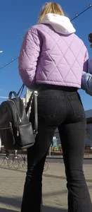 Juicy ass in black tight jeans and nice skinny legs street closeups