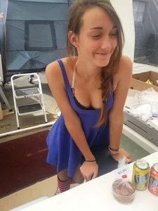 Sexy French girl with nice tits showing some cleavage and bra while working