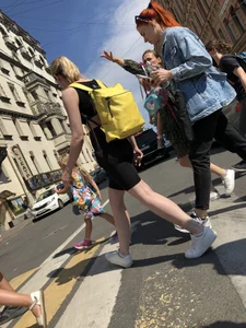 Hot candid blonde wearing spandex shorts with awesome slim legs