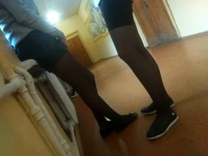 Candid College Teens’ Legs in Black Pantyhose Creepshot