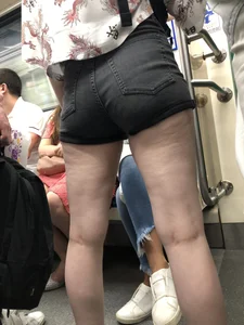 Ass in Black Denim Mini Shorts Subway Train Candid