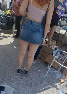 [oc] Beautiful lady with nice legs and sexy denim skirt