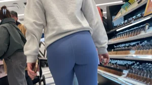Blonde PAWG in blue leggings shopping at Sephora (Not OC)