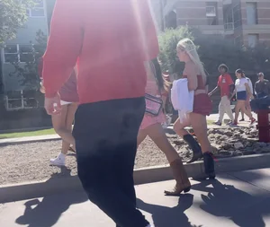 Hot college girls at football game (cheeks everywhere)