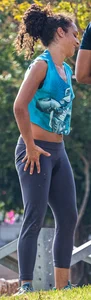 Sweaty girl working out in tight leggings with vpl