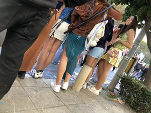 Carnival girls wearing pantyhose, spandex shorts, stockings, skirts and other outfits