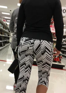 Black and white patterned leggings booty on cute girl at Target