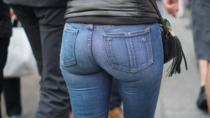 Brunette lady in tight jeans with a great ass
