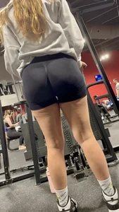 Tall Gym Blonde In Black Shorts (Bends Over)