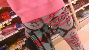 Girl in Colorful Leggings at the Store Booty Closeup Creepshots