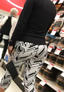 Black and white patterned leggings booty on cute girl at Target