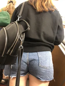 Hot Booty In Blue Jean Shorts And Chunky Legs Creepshots Gallery on a Subway Escalator