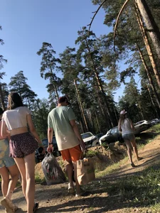 Skinny Teens in Shorts and a Top Walking on a Forest Road Photo Gallery