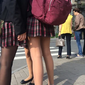 Teen JB with Skinny Legs in Uniform Skirt - Street Candid Closeup