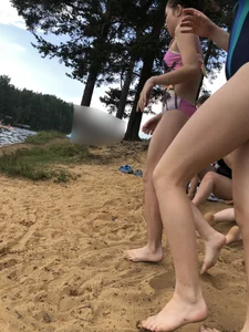 Girls in One-Piece Body Swimsuits Running Towards Water and Swimming - Beach Photo Gallery