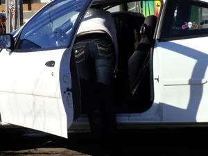 Some candid girls cleaning their cars in jeans and some showing ass crack