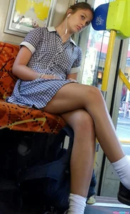 Skinny Girl in a Short Dress Bus Candid