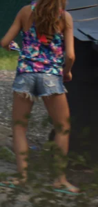 Hot teen neighbor getting ready for the beach in short shorts showing some cheek