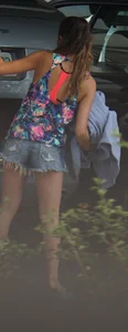 Hot teen neighbor getting ready for the beach in short shorts showing some cheek