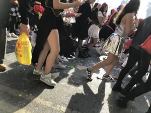 Carnival girls wearing pantyhose, spandex shorts, stockings, skirts and other outfits