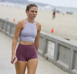 Candid girl with a hot body in a top and spandex shorts street creepshot