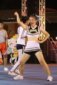 Bunch of athletic Thai cheerleaders at a competition