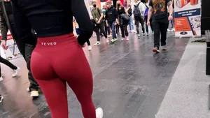 NOT OC - Polish blonde in tight red TEVEO leggings (face shots)