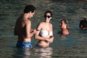 Iris Mittenaere in a white thong bikini on the beach in St Martin