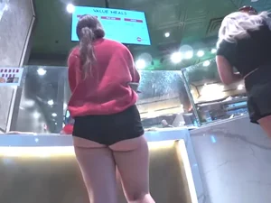 Chubby girl in spandex mini shorts showing butt cheeks video
