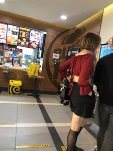 Girl in a Red Top And Shorts With Transparent Knee-Socks And Sandals on Her Feet Fast Food Restaurant Creepshots Gallery