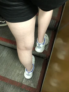 Nice Legs and Booty in Shorts - Blue-Haired Candid Girl Subway Escalator Creepshots Gallery