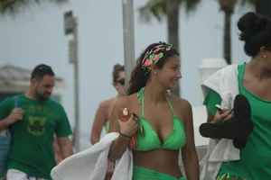 Saint Patrick's Day girls in bikinis at Deerfield Beach in Florida