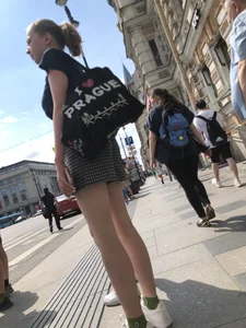 Two Teen Girls in Matching Shorts With Slim Legs on the Crosswalk Large Creepshots Gallery