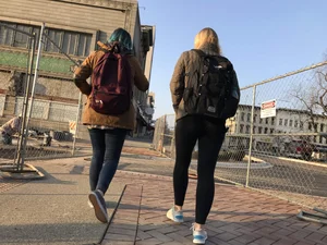 A hot blonde with beautiful smile and nice ass in leggings