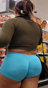 Huge ass in blue biker shorts