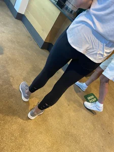 Hot blonde getting coffee