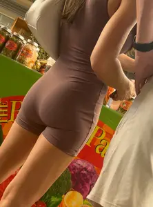 Brunette with tight and perky ass in brown one-piece (OC)