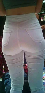 Amazing pear shaped ass in tight white jeans