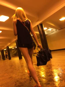 Tall Blonde Girl with Long Muscular Legs Candid
