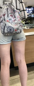 Nice Pale Legs in Shorts in the Line to the Cash Register Candid Closeup Photos