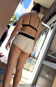 Asian short shorts cheek peek