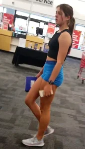 Teen in blue spandex shorts